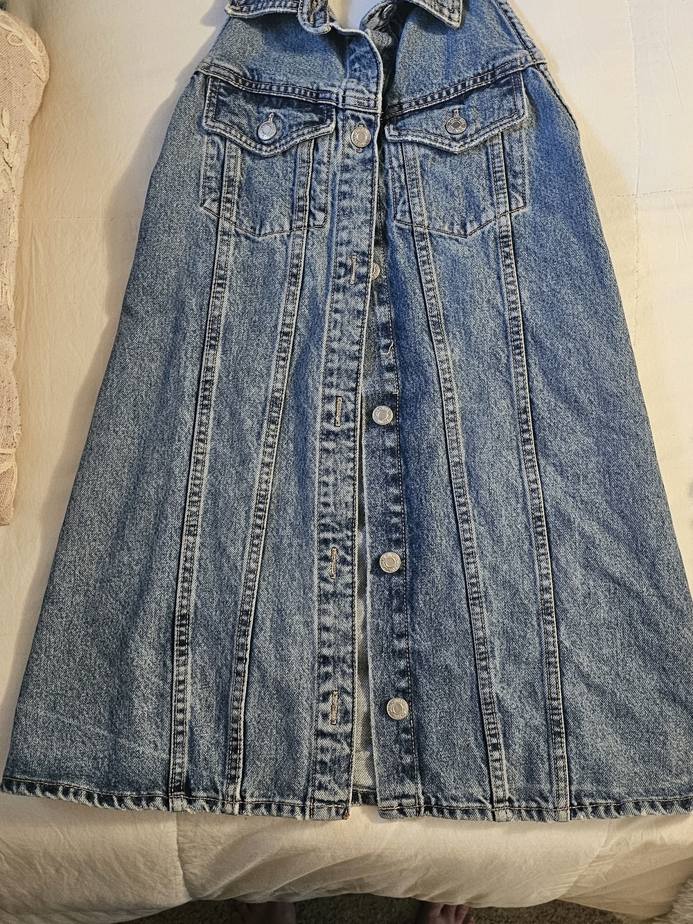 Zara Blue Button-Front Halter Denim A-Line Mini Dress Sz S/Xs/0